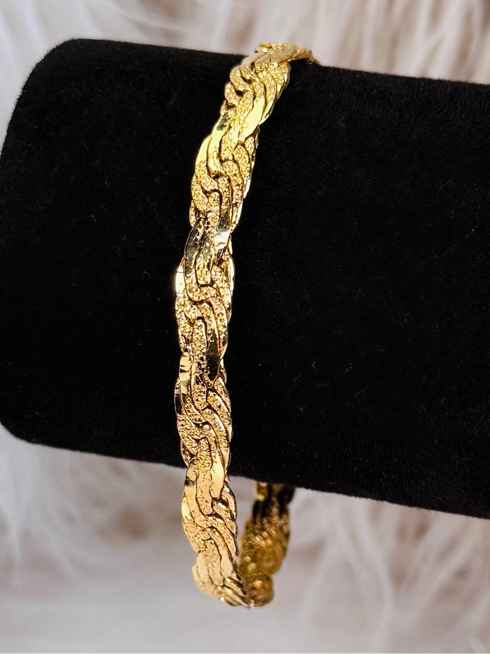 Vintage Textured Gold Tone Woven Link Statement Bracelet